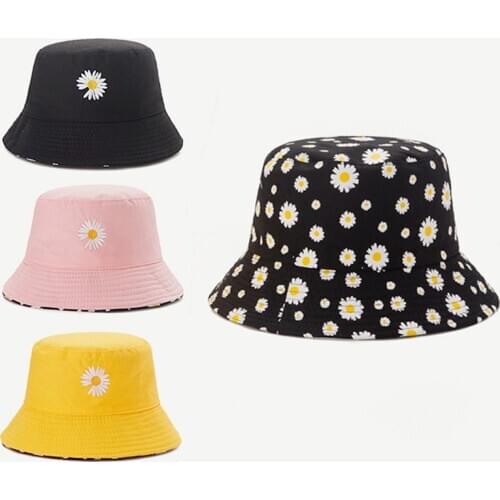 Summer Daisies Bucket Hat For Women Fashion Cotton Beach Men Sun Hats Reversible Bob Chapeau Femme Floral Panama Fisherman Cap