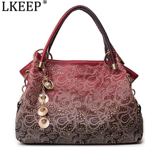 Hot Women handbags hollow out ombre floral print shoulder crossbody bags ladies pu leather totes fashion messenger bag female