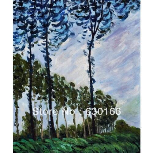 Claude Monet Oil Painting Reproductions - Wind Effect, Poplars Series, 1891 Vertical 100% Handmade Quality