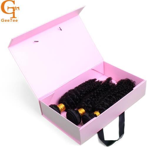 Luxury gift paper packaging box,black/white/pink boxes ribbon handle,Premium Human Hair extension bundles packaging packing box