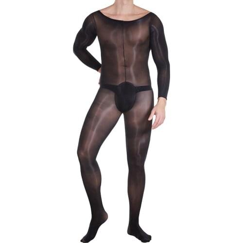 Sexy Men Bodystocking Teddies Tights Shiny Glossy Teddy Body Stockings U Convex Cover Cock Pouch Bodysuit Underwear