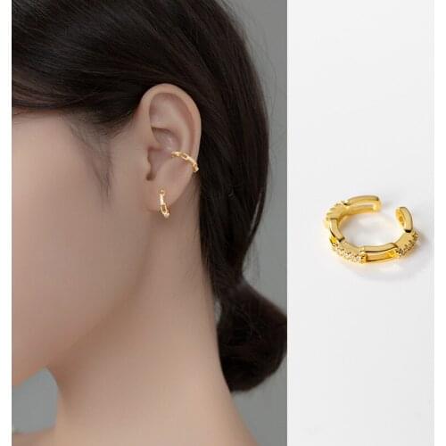 Enosola Cool Punk Real 925 Sterling Silver Jewelry Lucky Hollow Chain CZ Set Clip Earrings Geometric Ear Cuff No Piercing