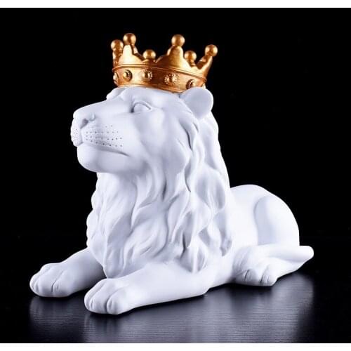 NORDIC STYLE CROWN LION KING STATUE RESIN CRAFTS SIMULATION LION ANIMALS ART SCULPTURE HOME DECORATION ACCESSORIES R4539