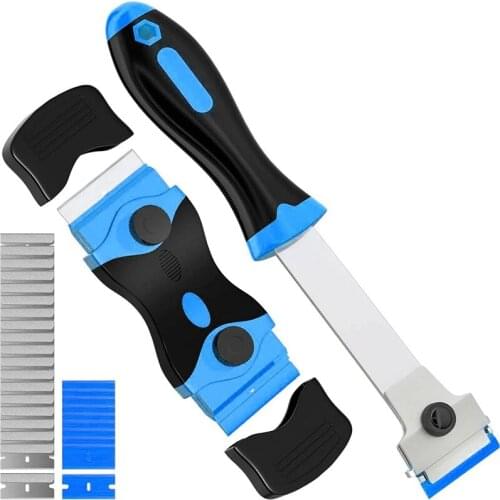 2 PCS Razor Blade Scraper Glass Scraper Hob Plastic Blade Scraper Tool for Removing Label, Registration Sticker Blue