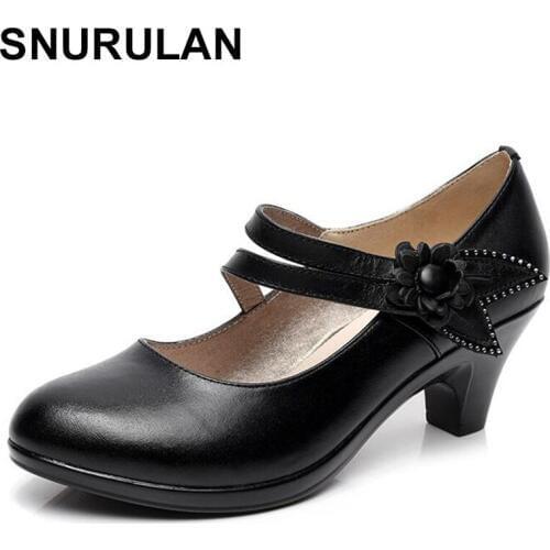SNURULAN flowers women shoes heels 2019 new spring autumn big size fashion genuine leather shoes shoes women pumps