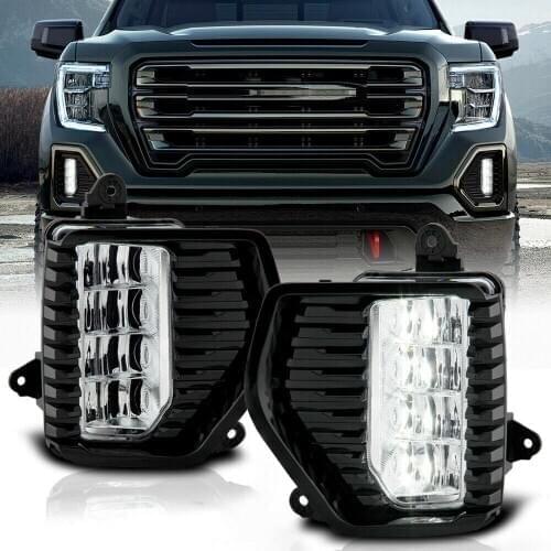 Car Light Led Fog Light Drl Lamp W/ Bezel Wiring Set Pair For 2019-20 Gmc Sierra 1500