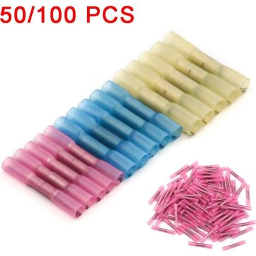 50/100PCS Heat Shrink Solder Butt Connectors Waterproof Solder Seal Wire Connectors Electrical Wire Heat Shrink Soldering Sleeve