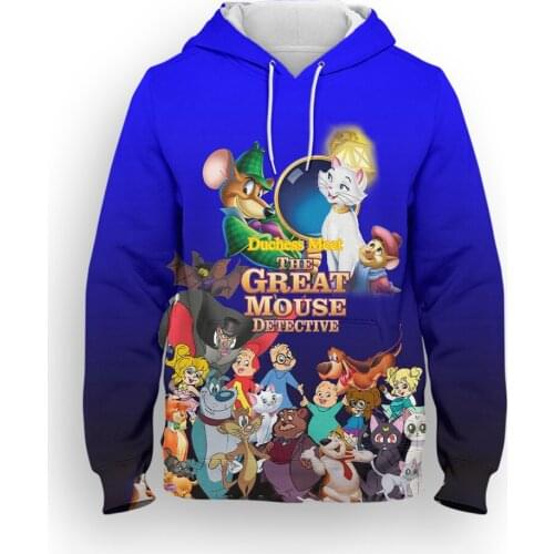 The Great Mouse Detective Mens Hoodies Cartoon Anime Disney 3D Print Womens Clothes Harajuku Style Children Sweatshirts