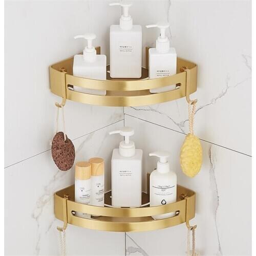Corner Shelf Wall Mounted Bathroom Shelf Brushed Gold Aluminum Bath Shower Shelf Bath Shampoo Holder Corner shelfStorage rack