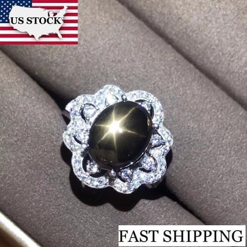 US STOCK Uloveido Girls Sapphire Gemstone Ring, 925 Sterling Silver Big Blue Stone Ring Women Cocktail Flower Ring 28%off FJ270