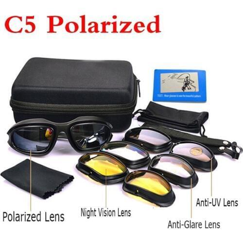 C5 Military Goggles Sport Polarized Glasses Tactical Paintball Shooting Glasses Eye Protection Sunglasses 4 Lens
