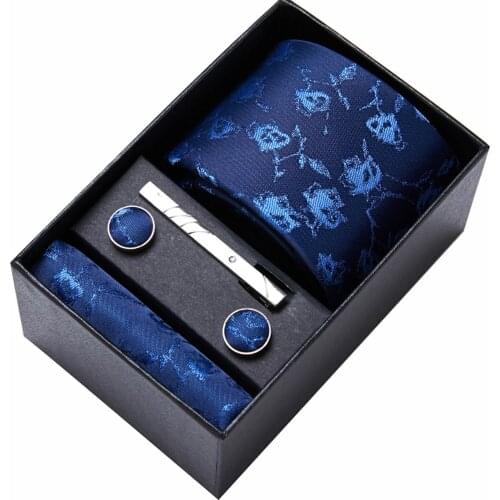 6pcs Clip Cufflink Meeting Party Wedding Gift Men Ties Set Necktie Extra Long Dating Business Pocket Square Polyester With Box