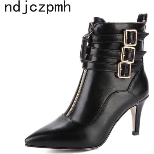 Womens Boots New Pattern Winter Fashion Pointed Zipper High Heel Short Tube Womens Shoes Plus Size 34-44 Heel Height 7.5cm