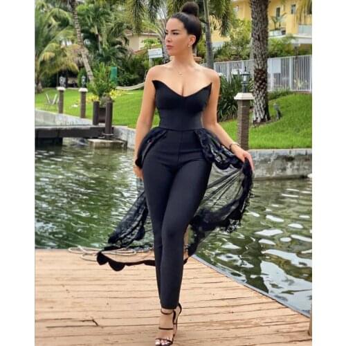 Hot Sale Women Sexy Strapless Backless Black Bandage Jumpsuit 2021 Ladies Fashion Bodycon High Street Autumn Rompers