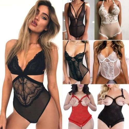 Rompers Women Bodysuit Full Lace Bodysuit Strappy Plunge V Neck Bodycon Leotard Lace Skinny Sleepwear Teddies Bodysuits