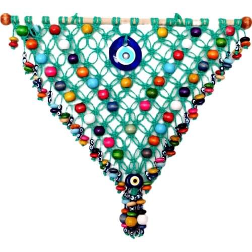 Evil Eye Bead Handmade Green Color Triangle Wall Ornament