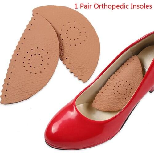 1Pair Arch Support Heel Spur Insoles for Women Breathable Invisible Triangle Leather Massage Orthopedic Insoles for Shoes Pads
