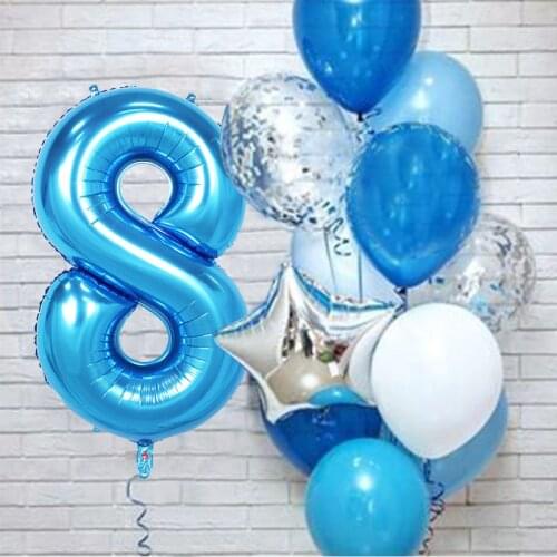 12Pcs Blue Pink Foil Number Balloon Set 0/1/2/3/4/5/6/7/8/9 Kids Birthday Wedding Annibersaires Party Baby Shower Decoration