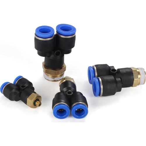 Fit 4/6/8/10/12mm OD Tube x M5 1/8" 1/4" 3/8" 1/2" BSP Y-Shaped 3 Way Spliter Pneumatic Push In Connector Air Fitting