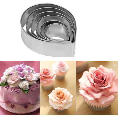 6pcs/set Biscuit Cookie Cutter Stainless Steel Water Drop Shape Rose Petal Shape Cookie Mold Fondant Cake Chocolate Baking Mold
