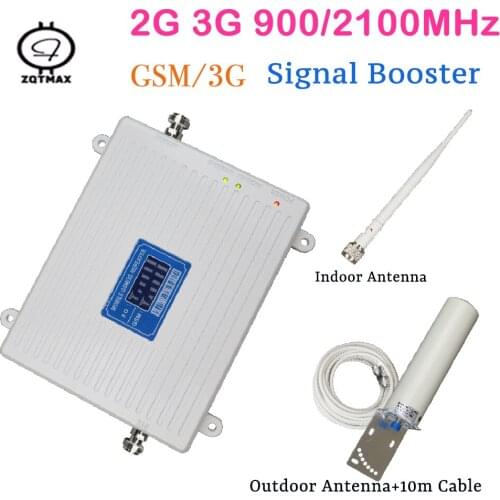 900 2100 dual Band Signal Booster 65dB 2G 3G Mobile Cellular Signal Amplifier WCDMA GSM Cell Phone Repeater with antenna sets