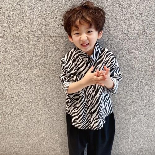 Zebra Pattern Spring Summer Boys Blouses Shirts Kids Children Clothing Top Overcoat Formal Sport Beach Cotton Long Sleeve High Q