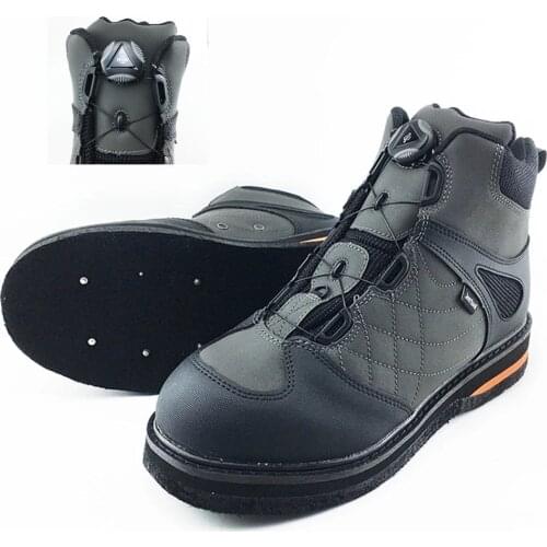 Fly Fishing Aqua Shoes Self-lock Felt Sole Spin button Fish Waders Mesh Fabric Boots Felt-soled Wear-resistant Outdoor Non-slip