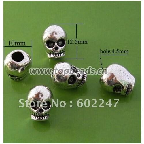 European Style Big Hole Beads, Metal Alloy Skull Head Beads, Skull beads, Skull head spacer, 150pcs/lot