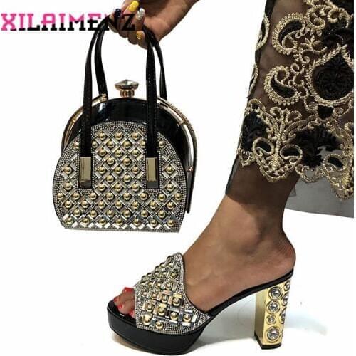 Black New Italian Elegant Women Shoes And Bag To Match Set Nigerian Comfortable Heels Party Shoes And Bag Set For Wedding Dress