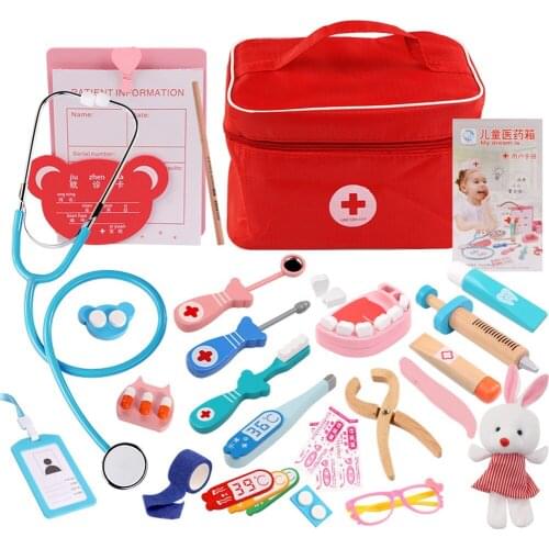 Kids Wooden Toys Pretend Play Doctor Set Nurse Injection Medical Kit Role Play Classic Toy Simulation Doctor Toys for Children