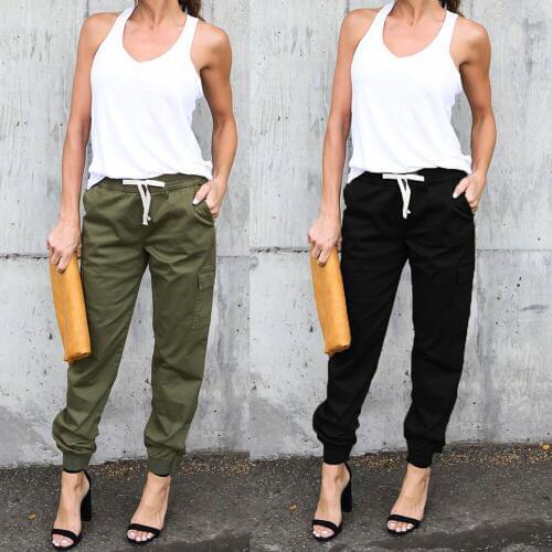 Women Armygreen Black Ankle Length Capris High Waist Harem Pants Casual OL Fitness Trousers With Pocket WDC2027