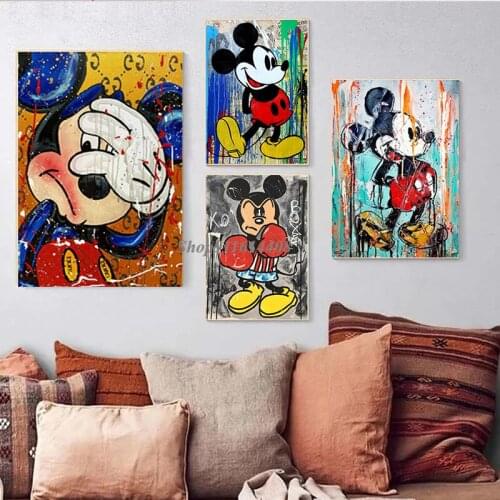 Funny Mickey and Minnie Disney Graffiti Art Poster Wall Art Prints Canvas Painting on The Wall Kids Room Picture Home Decoration