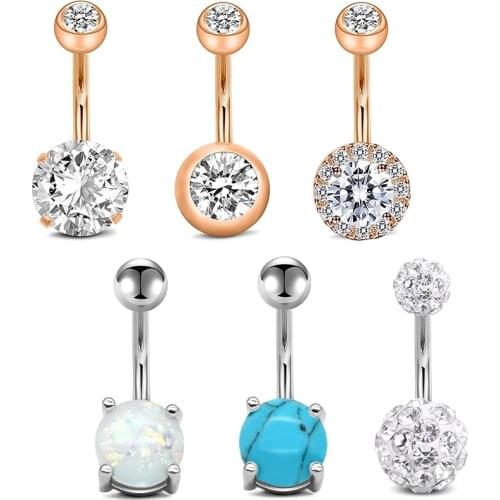 6Pcs Belly Button Rings 14G Rose Gold and Belly Button Rings Navel Rings Bar for Women CZ Opal Marble Body Piercing