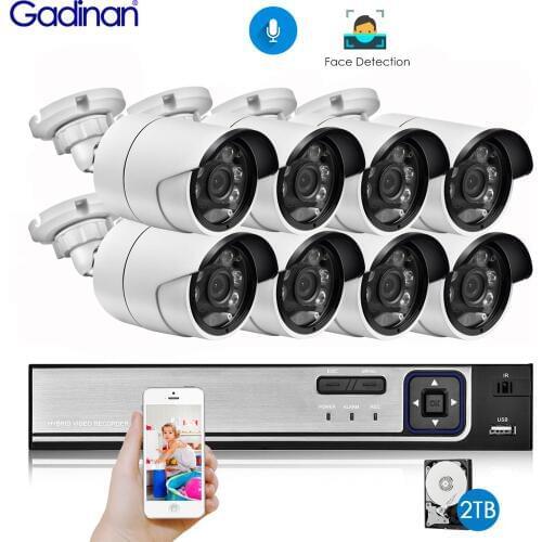 Gadinan H.265 8CH 5MP POE NVR Kit Security Face Detection CCTV System Audio AI 5MP IP Camera Outdoor P2P Video Surveillance Set