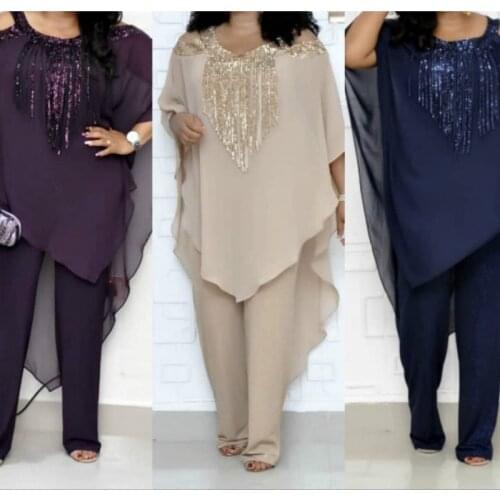 African Set For Women 2020 Spring Summer Sexy Fashion African Beauty Sequined Plus Size Two Pieces Sets Blouse And Jumpsuit