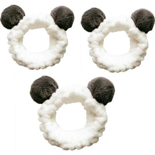 Korean Women Headbands For Face Washing Makeup Headwear Panda Ear Soft Carol Fleece Elastic Hair Band Girls Hair Accessories