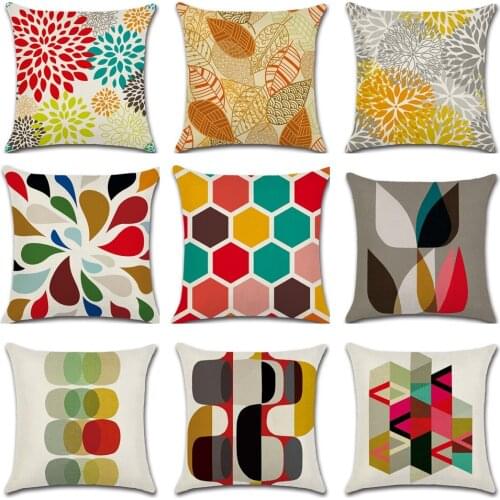 Colorful Geometric Rules Flowers Cushion Cover Leaves Pentagon Pillow Case Home Decoration Sofa Pillow Cover Tulip Pillowcase