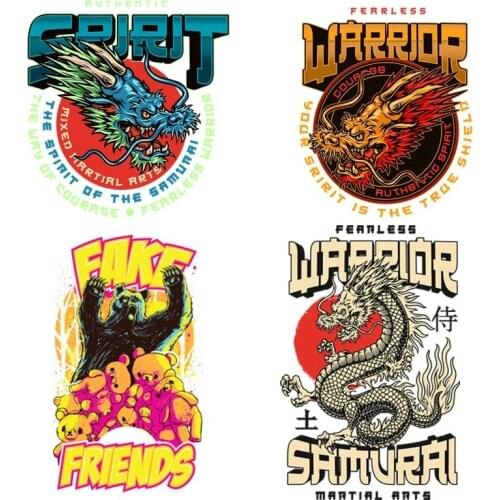 Cool golden dragon and Russian bear heat transfer sticker DIY sublimation one piece custom heat sticker vinyl patches