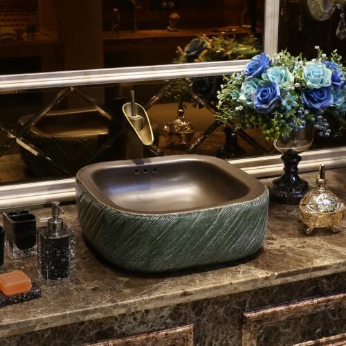 Square antique Jingdezhen factory directly ceramic hand painted hand art basin counter top bathroom wash basin sinks
