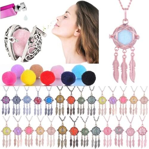 Dreamcatcher Essential Oil Diffuser Pendant Feathers Flower Aroma Locket Sweater Necklaces Women Men Jewelry Gift 1pc Pads
