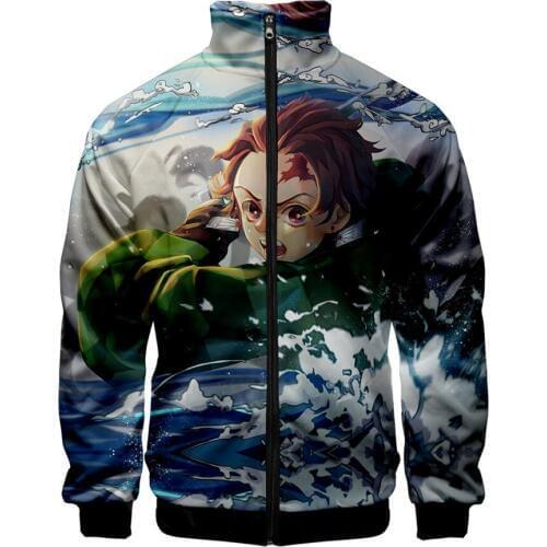 Fashion Anime Demon Blade 3D Hatless Zipper Jacket Men Boys Sportswear Ladies Girls Stand Collar Zipper Jacket Top