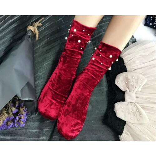 Gtglad New Arrived Korean Style Silver beads Glitter Socks Women Winter velvet socks air conditioning socks Pile heap socks