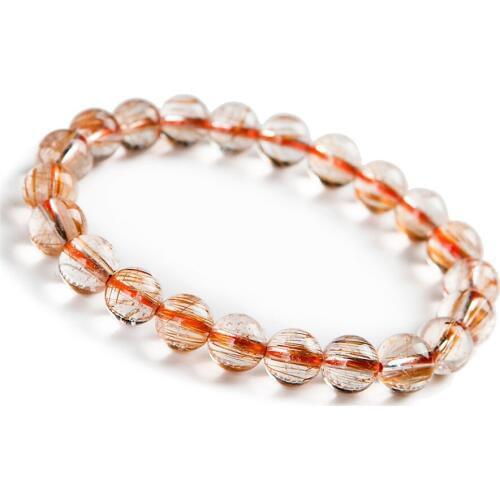 New Design Genuine Natural Copper Hair Rutilated Quartz Crystal Round Beads Stretch Bracelets