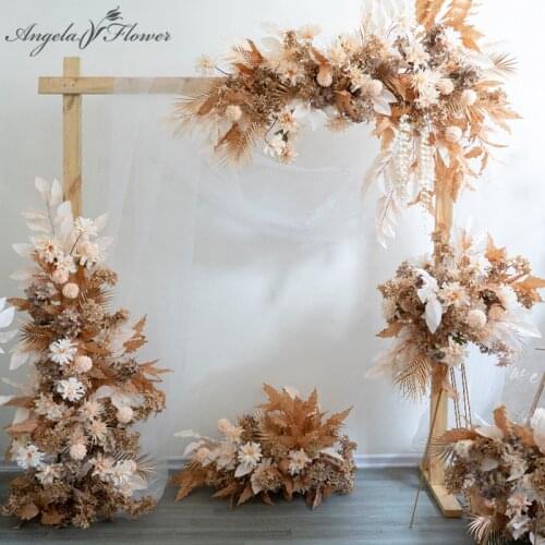 New Wedding Champagne Floral Artificial Flower Row Arrangement Road Lead Flower Ball Auditorium Mariage Backdrop Wall Decoration