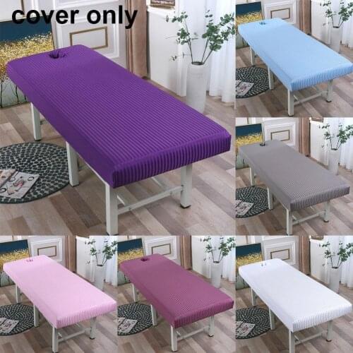 Pure Color Massage Table Bed Fitted Sheet Elastic Full Cover Rubber Band Massage SPA Treatment Bed Cover With Face Breath Hole