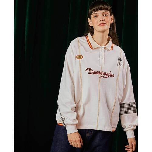 Original Design Spring New Women Pullover Sweatshirts Long Sleeve Cartoon Puppy Embroidery Lattice Stitching Ladies Hoodies