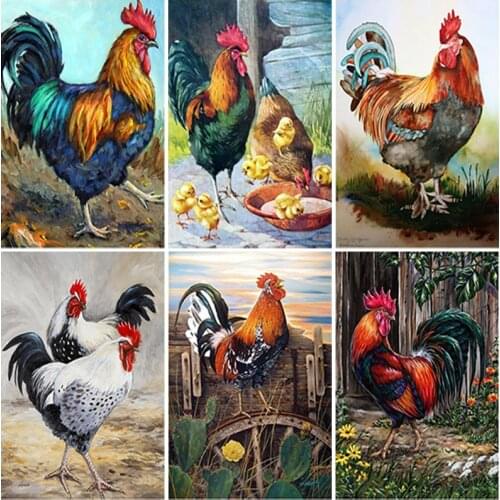 DIY Full Round Square Drill 5D Diamond Painting Cross Stitch Cock Rooster Animal Picture Rhinestones Mosaic Christmas Gift