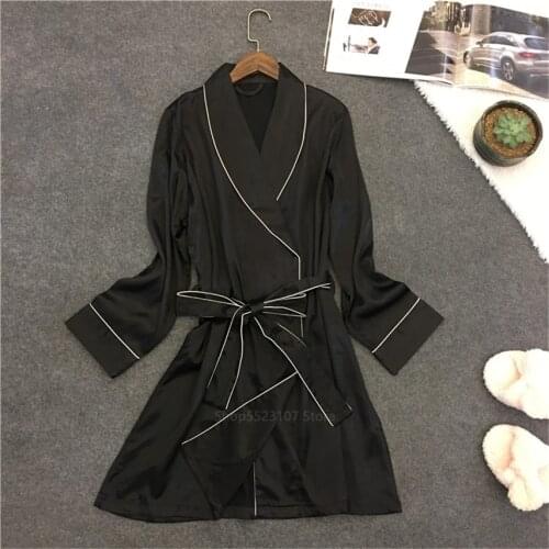 Sexy Women Silk Satin Robes Long Sleeve Bride Bathrobe Nightdress Solid Home Wear Clothing Sleepwear Gown Dress