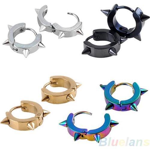 Unisex Titanium Steel Punk Rivet Ear Studs Spike Hoop Huggie Piercing Earrings fashion Gothic Black Stainless Steel Earring