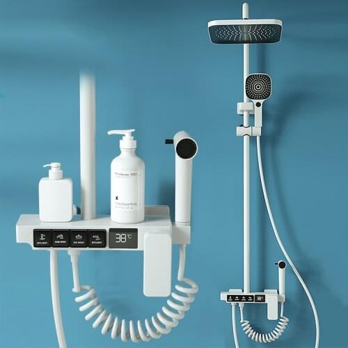 White Thermostatic Digital Display Shower Faucet Rain Shower Faucet Bidet Faucet Spout Faucet Taps Bathtub Shower Mixer Taps Set